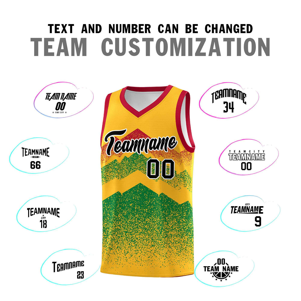Personalized Youth Basketball Jerseys   Gold Kelly Green Gradient Mountain Design Uniforms