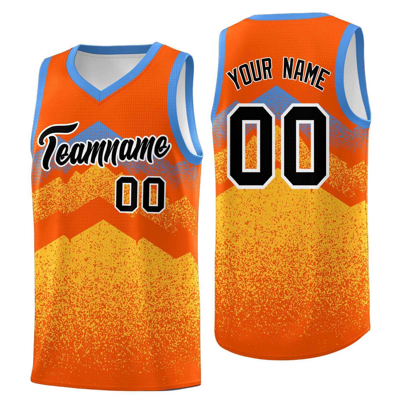 Custom Youth Basketball Jerseys Orange Gold Gradient Mountain Design Uniforms