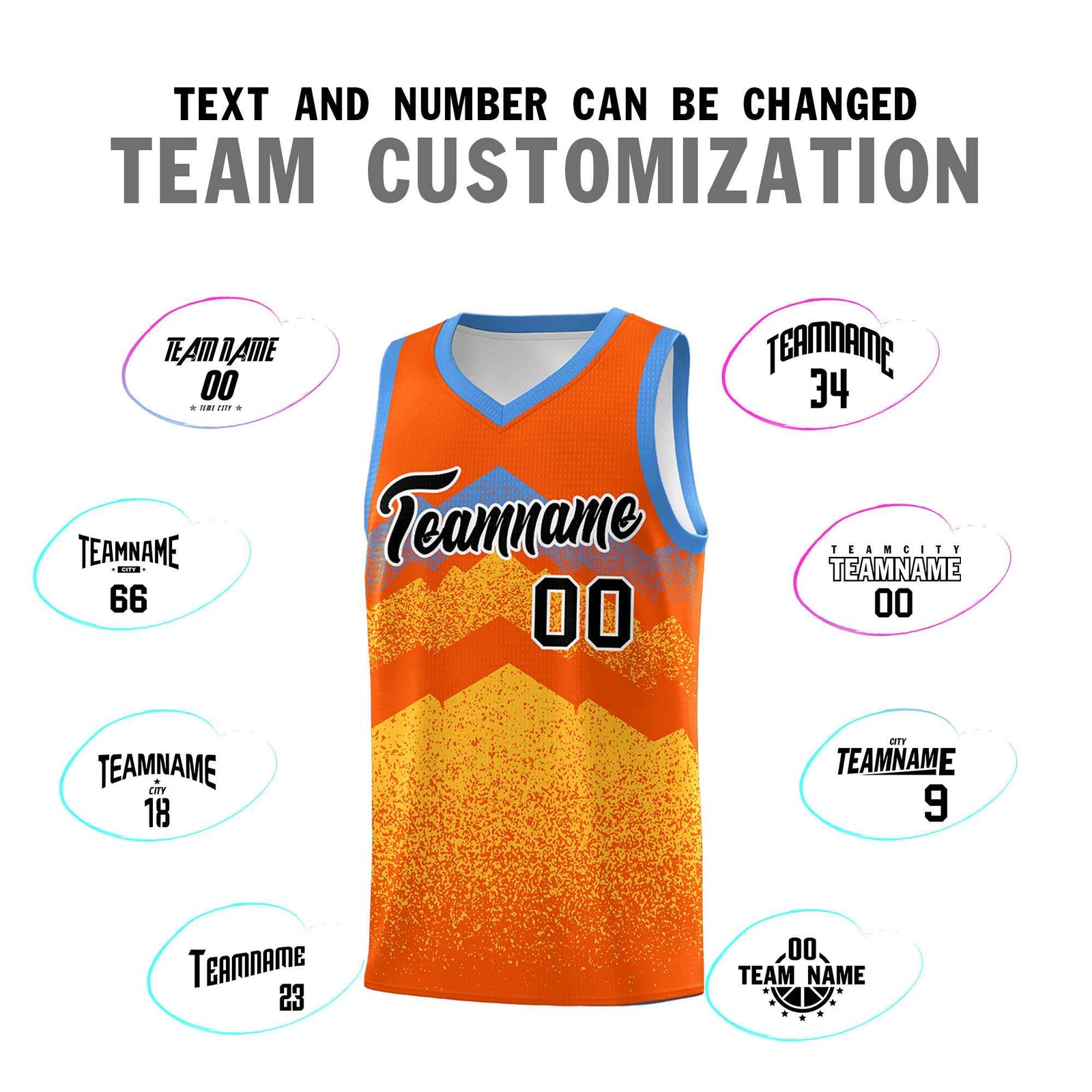Custom Youth Basketball Jerseys Orange Gold Gradient Mountain Design Uniforms