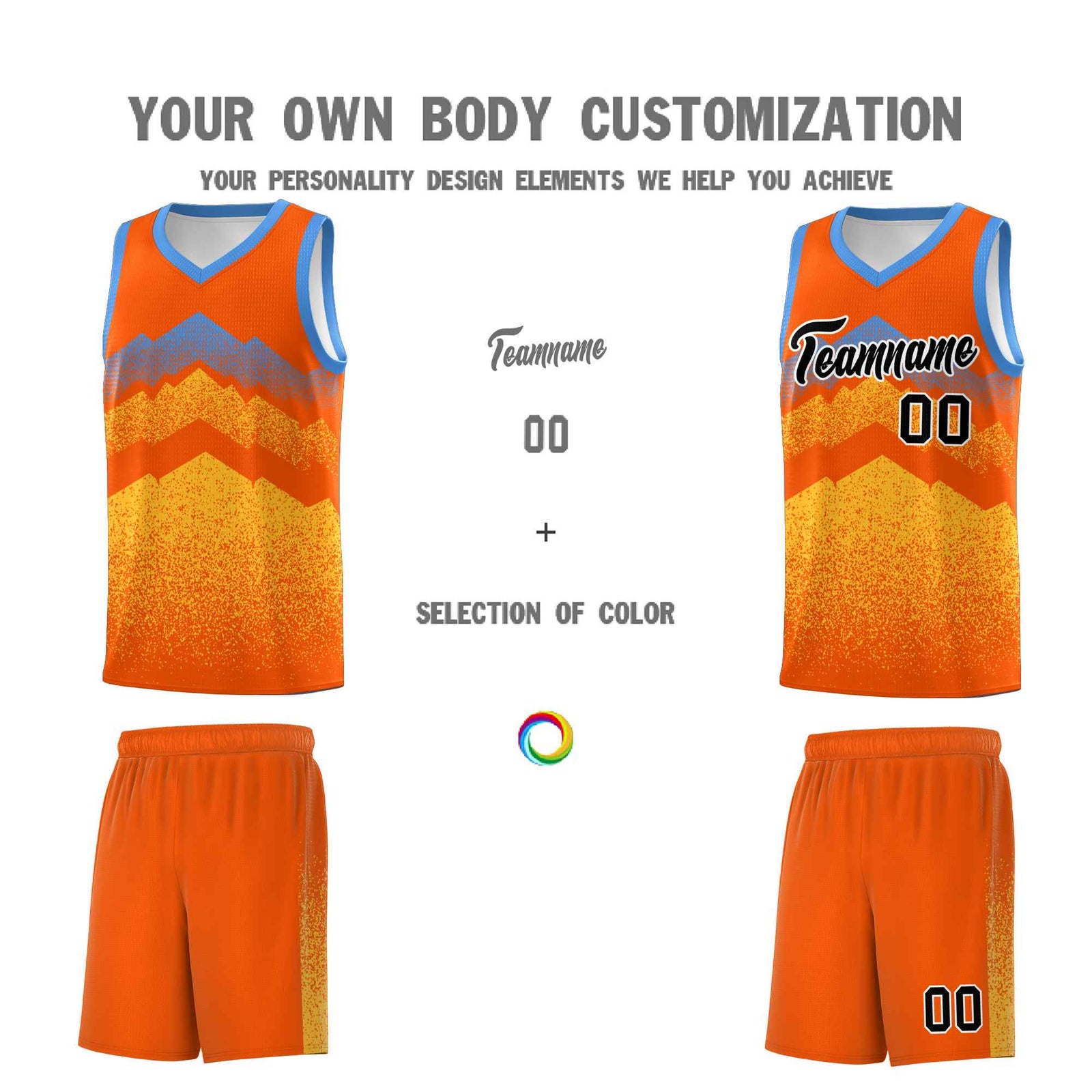 Custom Youth Basketball Jerseys Orange Gold Gradient Mountain Design Uniforms
