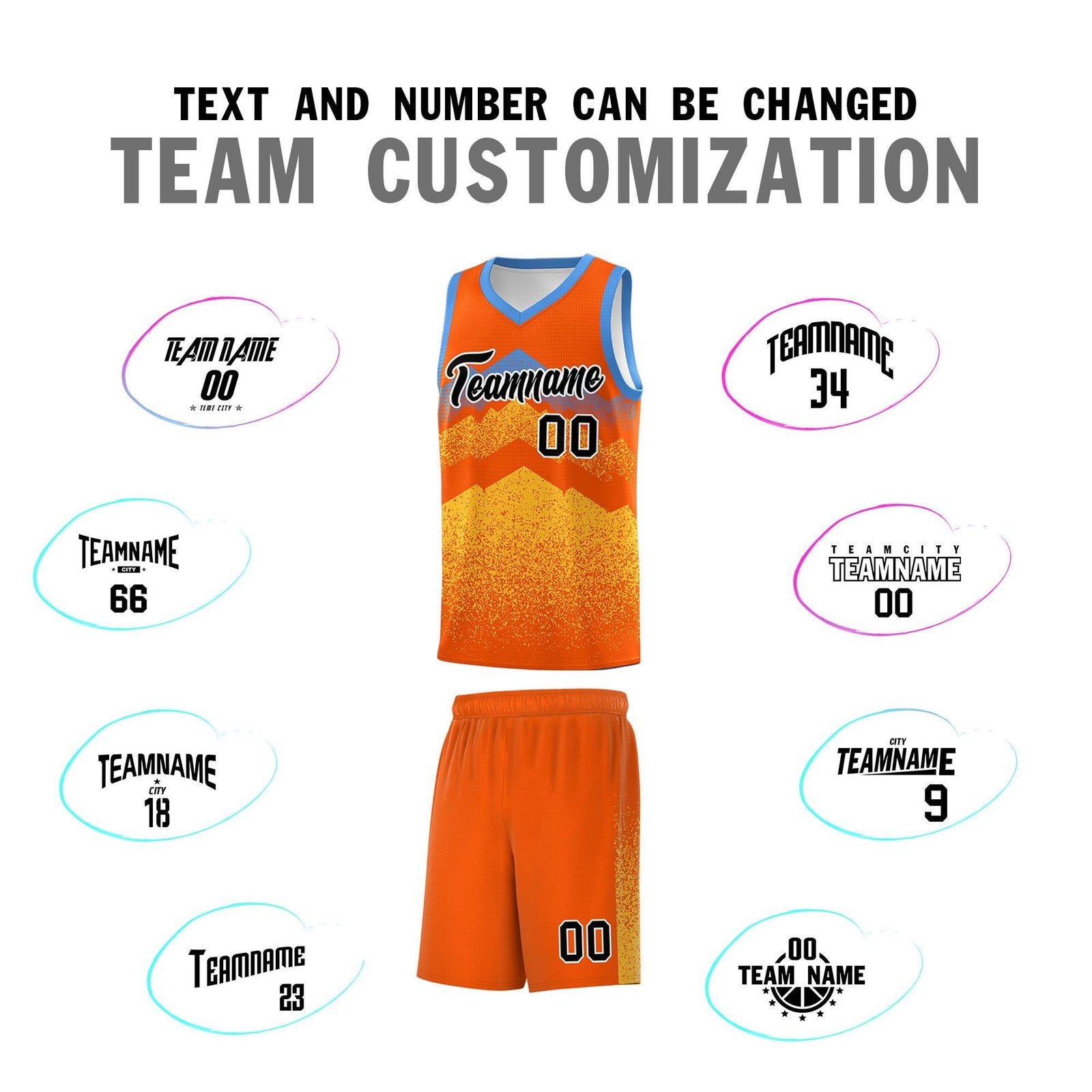 Custom Youth Basketball Jerseys Orange Gold Gradient Mountain Design Uniforms