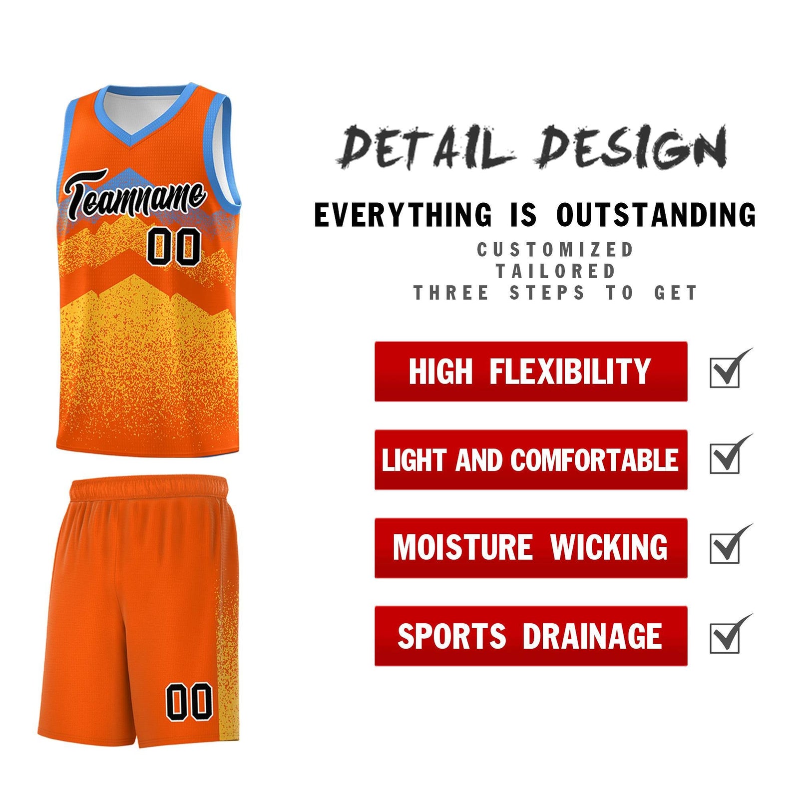 Custom Youth Basketball Jerseys Orange Gold Gradient Mountain Design Uniforms