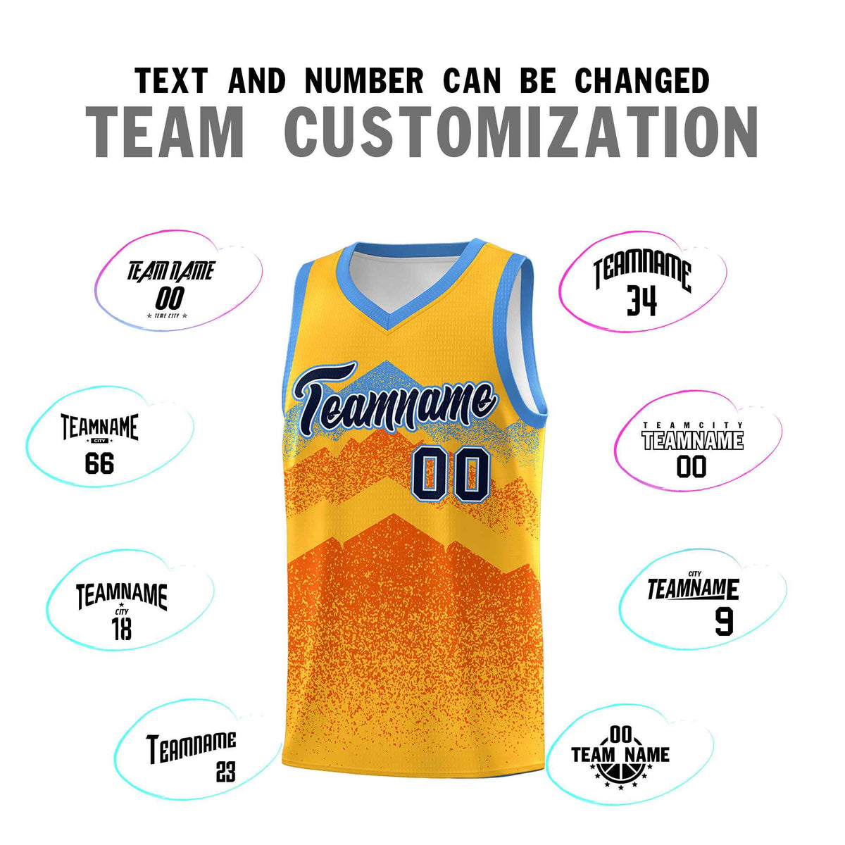 Custom Youth Basketball Jerseys Gold Orange Gradient Mountain Design Uniforms