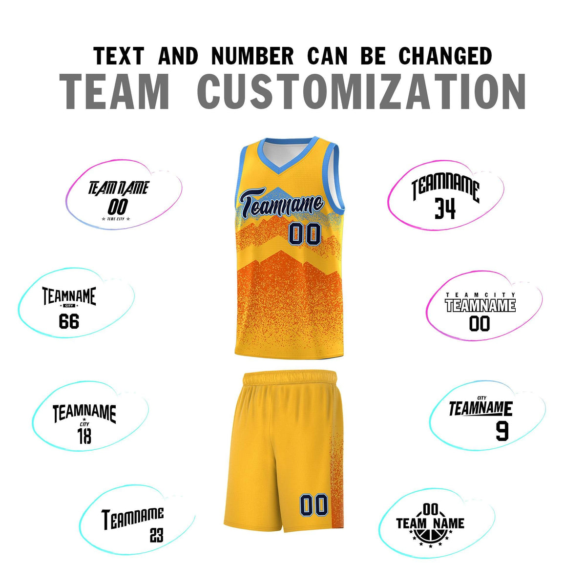 Custom Youth Basketball Jerseys Gold Orange Gradient Mountain Design Uniforms