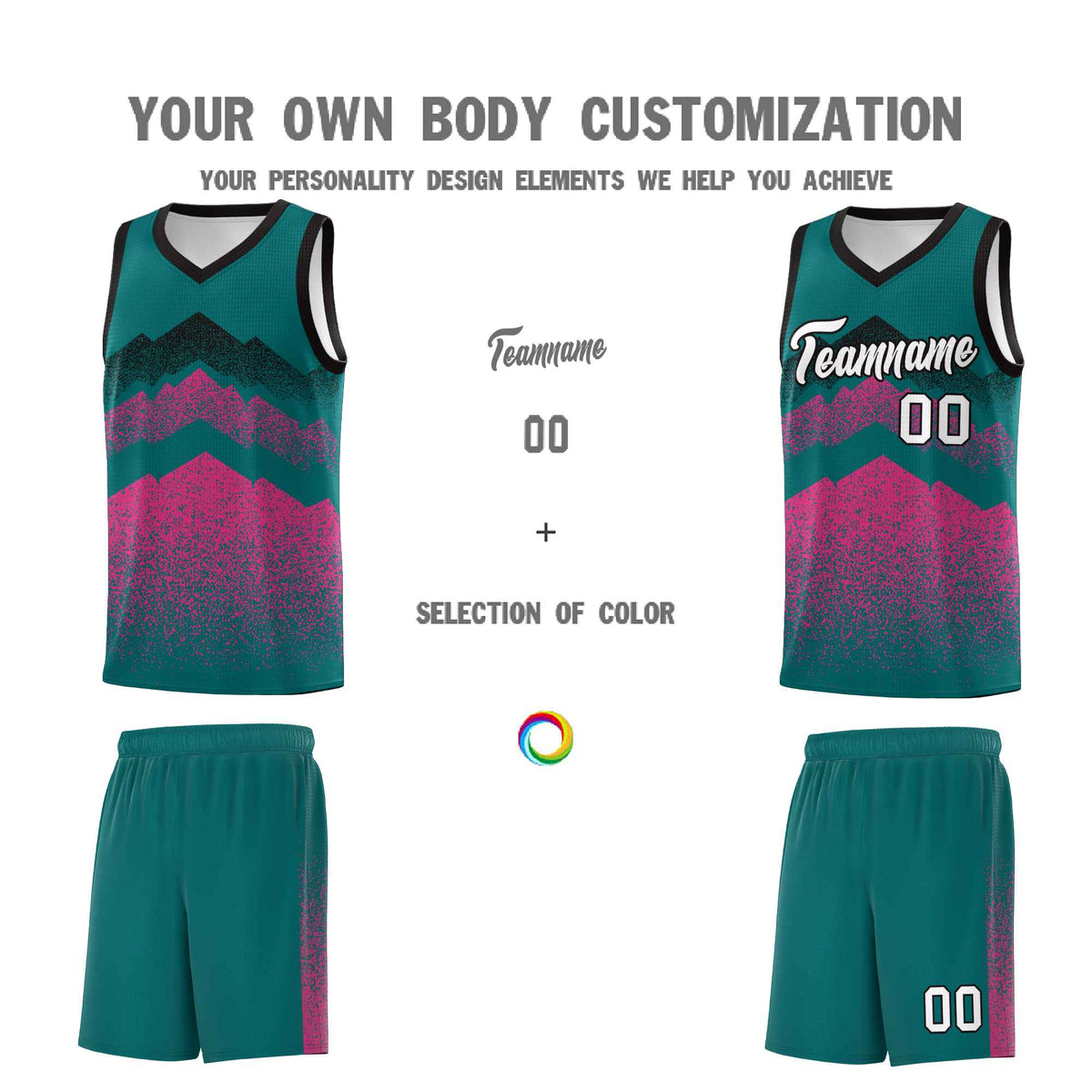 Custom Youth Basketball Jerseys Midnight Green Pink Gradient Mountain Design Uniforms