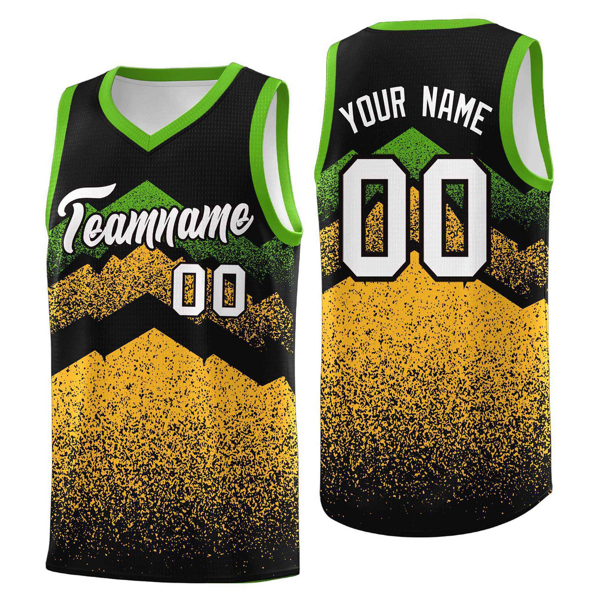 Personalized Youth Basketball Jerseys   Black Gold Gradient Mountain Design Uniforms