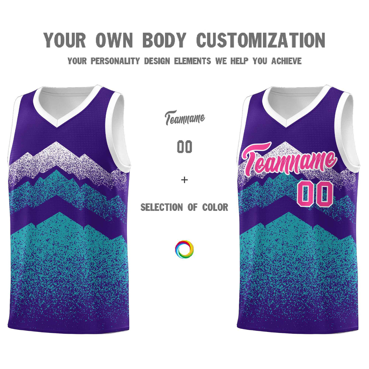 Personalized Youth Basketball Jerseys   Purple Aqua Gradient Mountain Design Uniforms