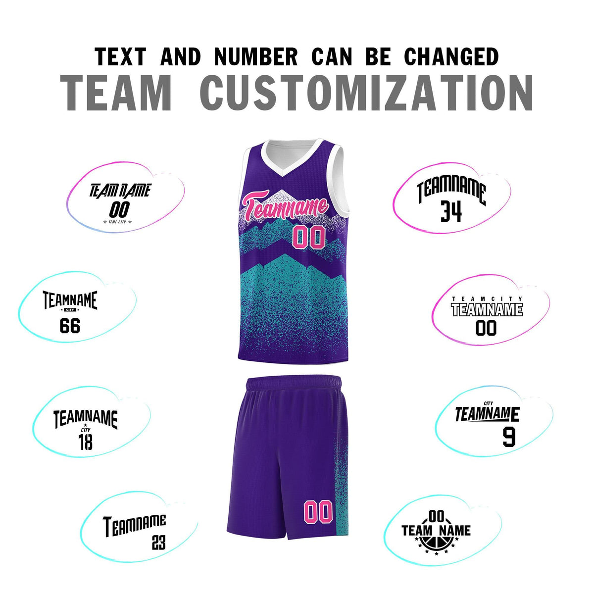 Personalized Youth Basketball Jerseys   Purple Aqua Gradient Mountain Design Uniforms