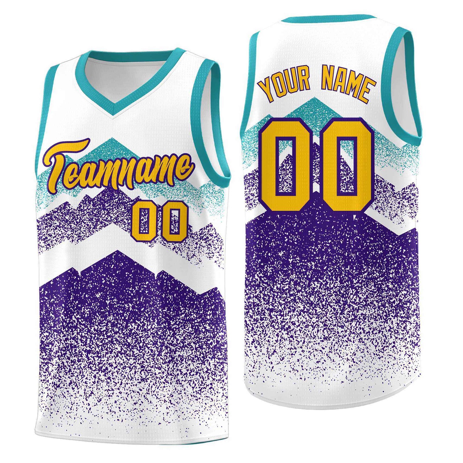 Custom Youth Basketball Jerseys White Purple Gradient Mountain Design Uniforms