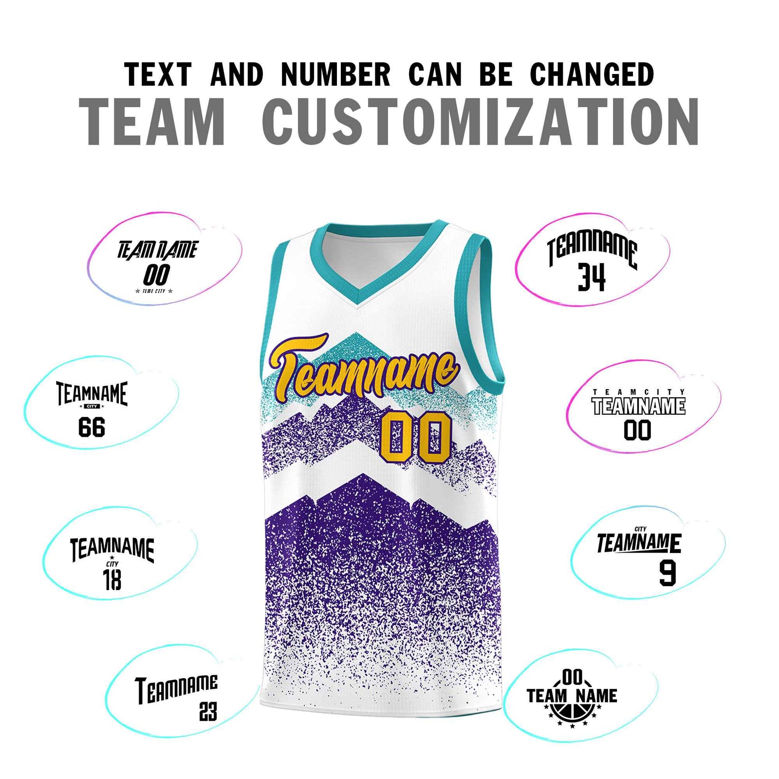 Custom Youth Basketball Jerseys White Purple Gradient Mountain Design Uniforms
