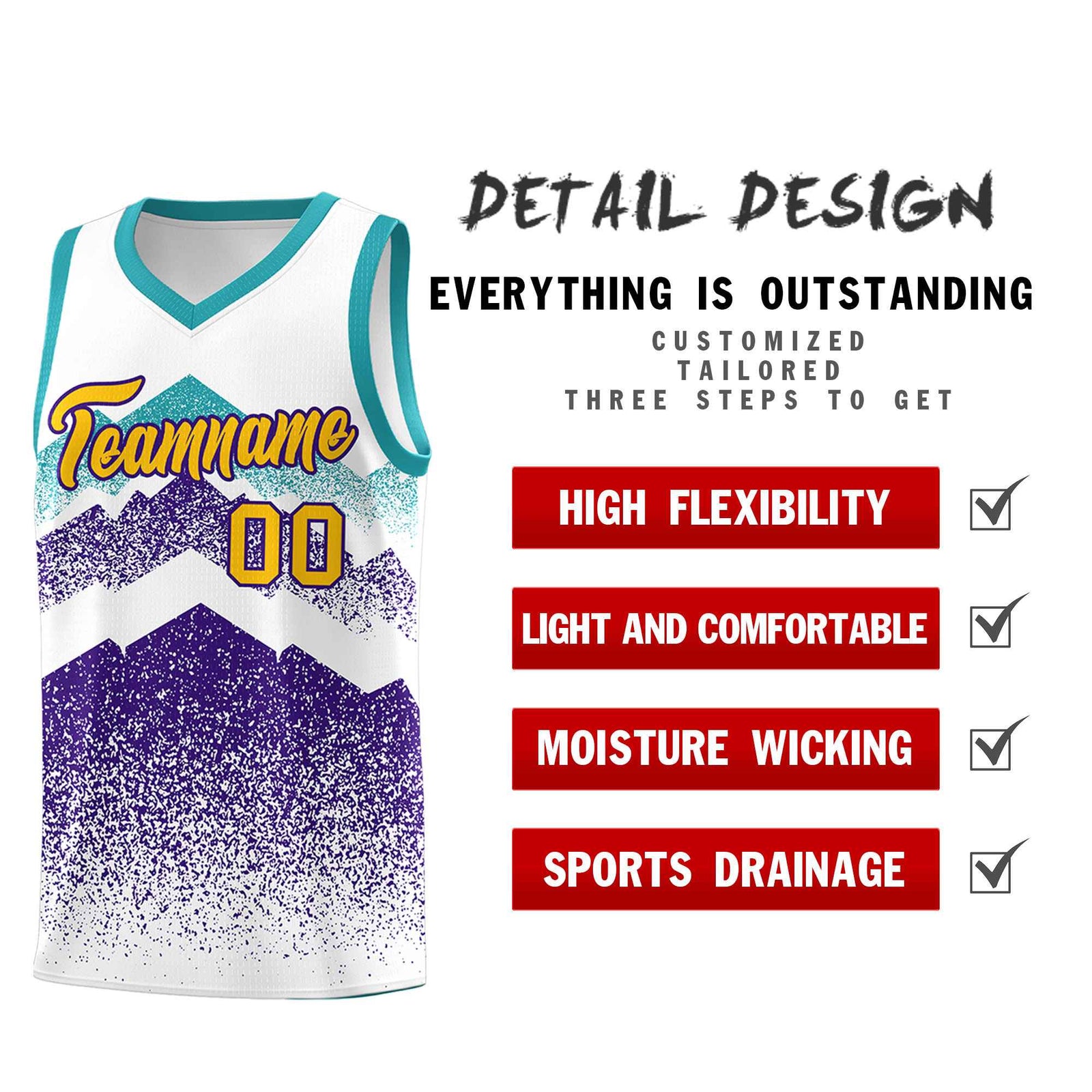 Custom Youth Basketball Jerseys White Purple Gradient Mountain Design Uniforms