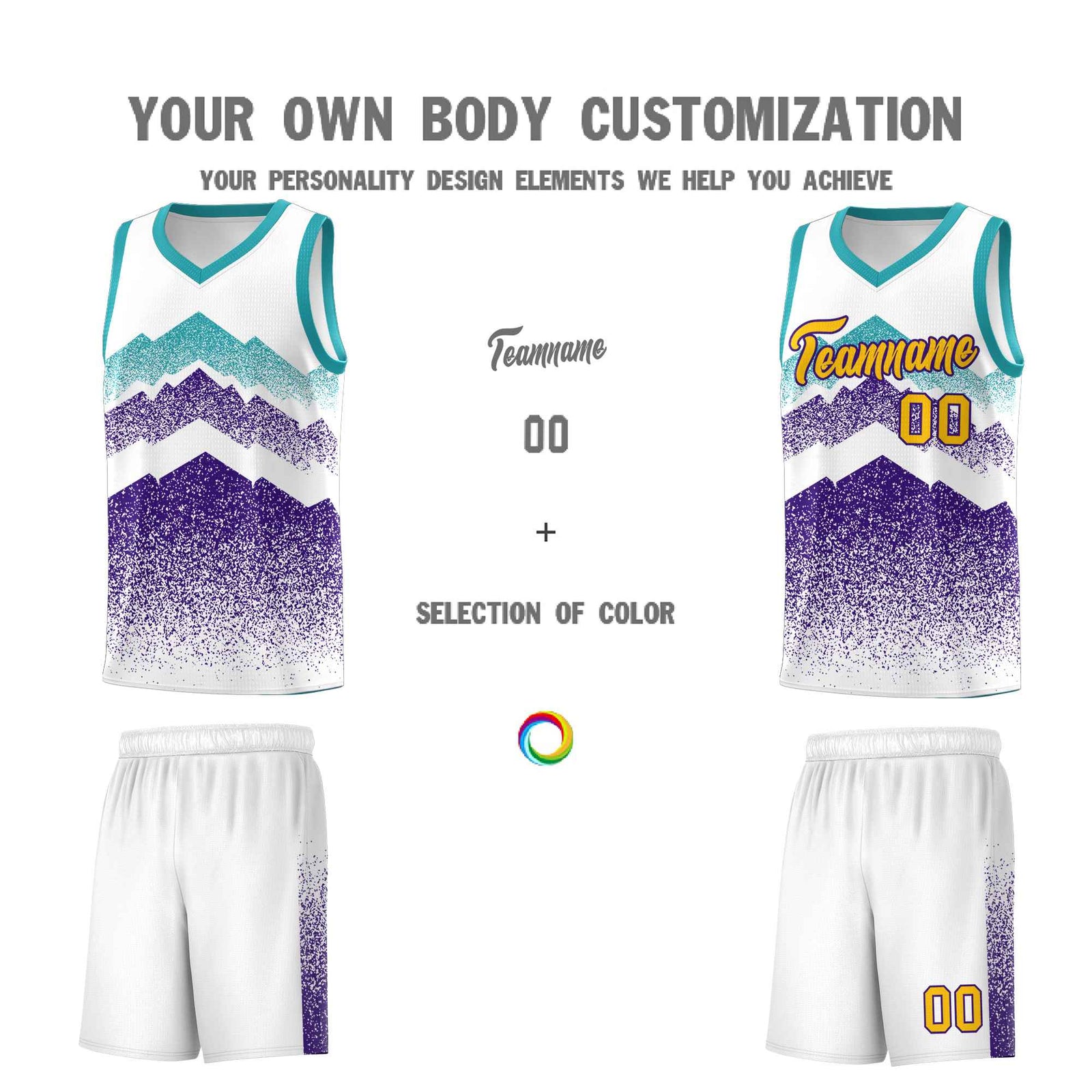 Custom Youth Basketball Jerseys White Purple Gradient Mountain Design Uniforms