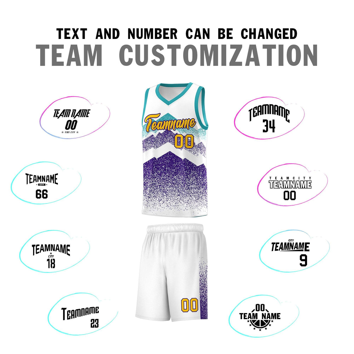 Custom Youth Basketball Jerseys White Purple Gradient Mountain Design Uniforms