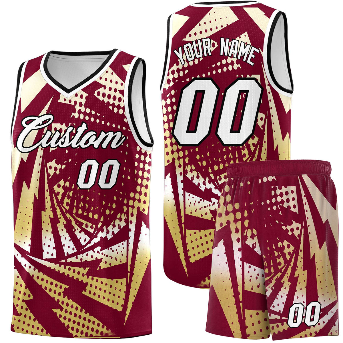 Custom Youth Basketball Jerseys Crimson Old Gold Lightning Design Halftone Personalized Uniforms