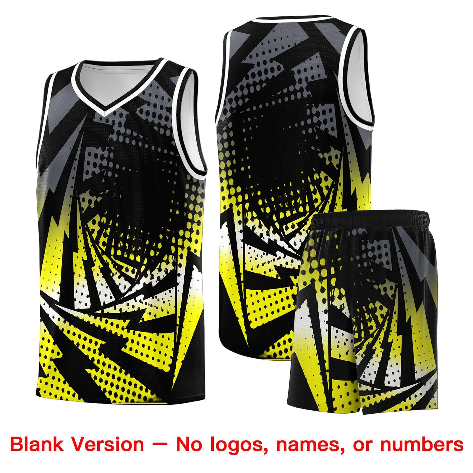 Custom Youth Basketball Jerseys Black Fluorescent Yellow Lightning Design Halftone Personalized Uniforms