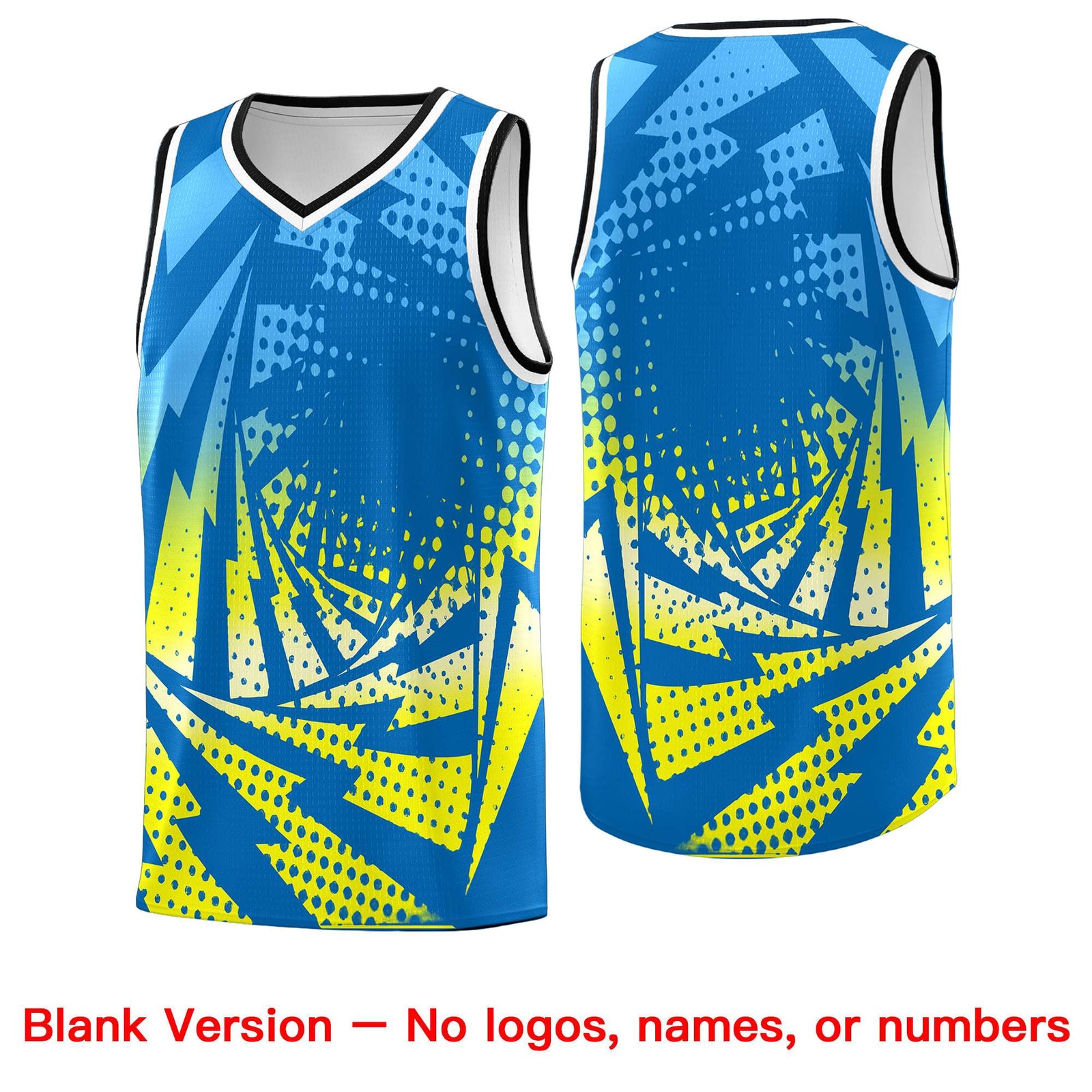 Custom Youth Basketball Jerseys Light Blue Fluorescent Yellow Lightning Design Halftone Personalized Uniforms