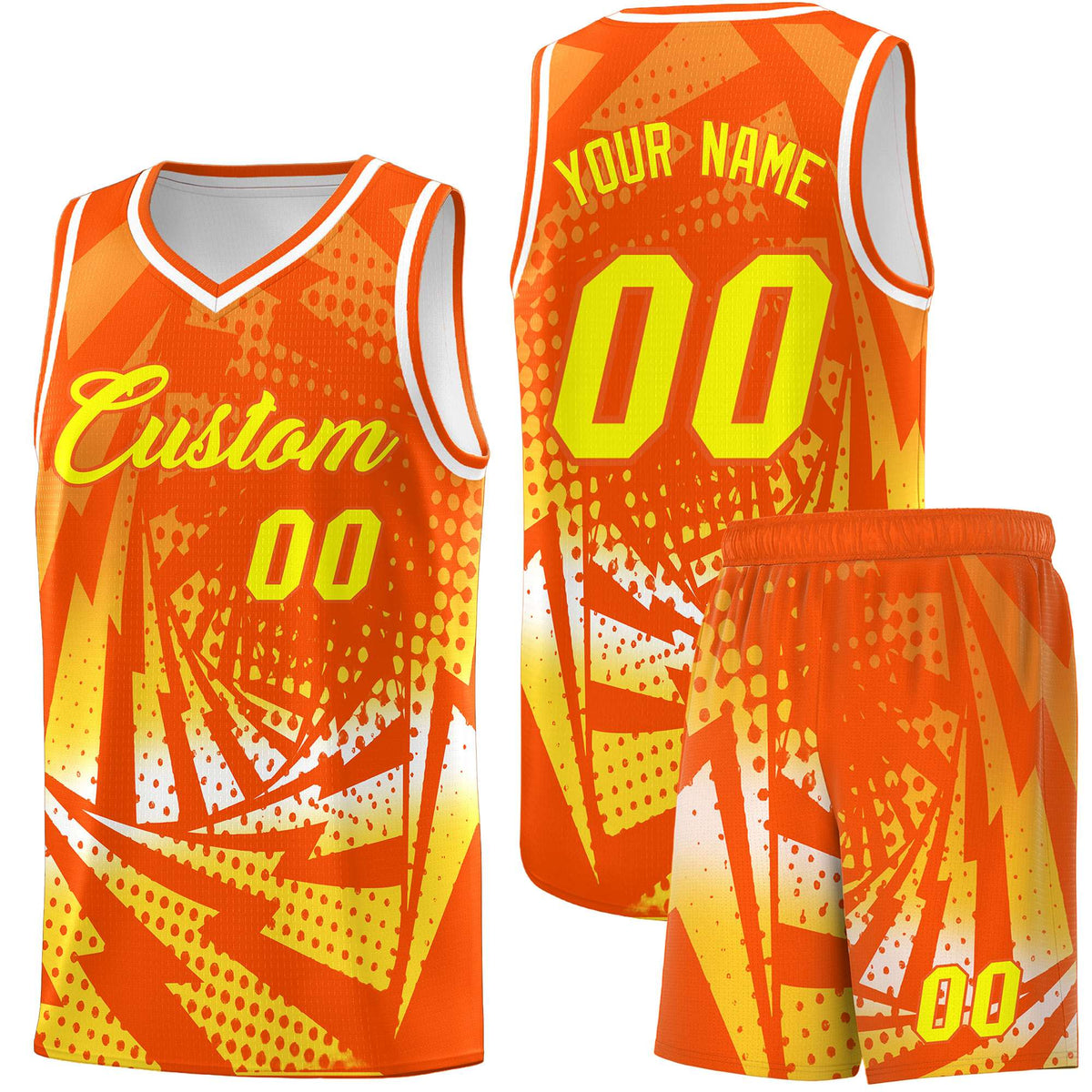 Custom Youth Basketball Jerseys Orange Gold Lightning Halftone Personalized Team Uniforms