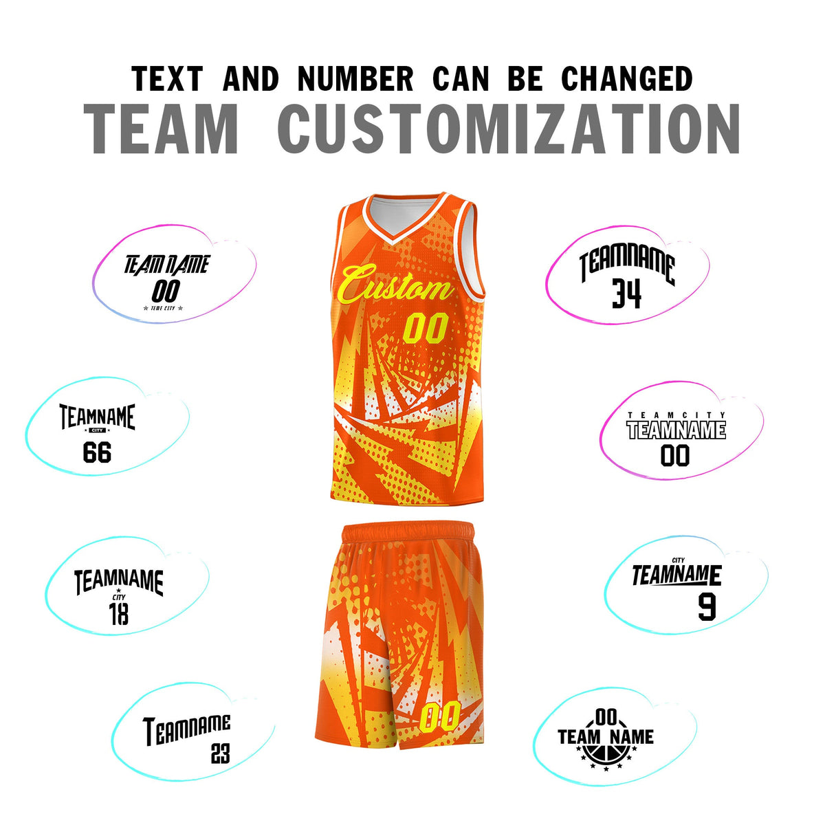 Custom Youth Basketball Jerseys Orange Gold Lightning Halftone Personalized Team Uniforms