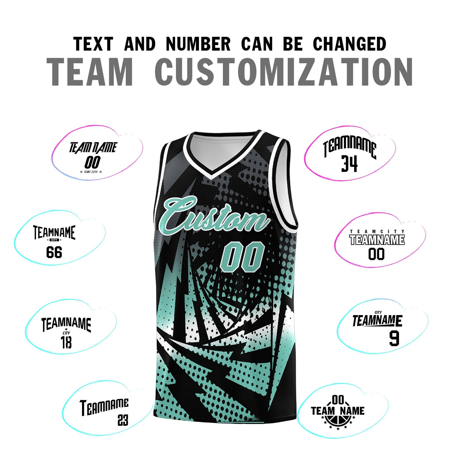Custom Youth Basketball Jerseys Black Bright Green Lightning Halftone Personalized Team Uniforms