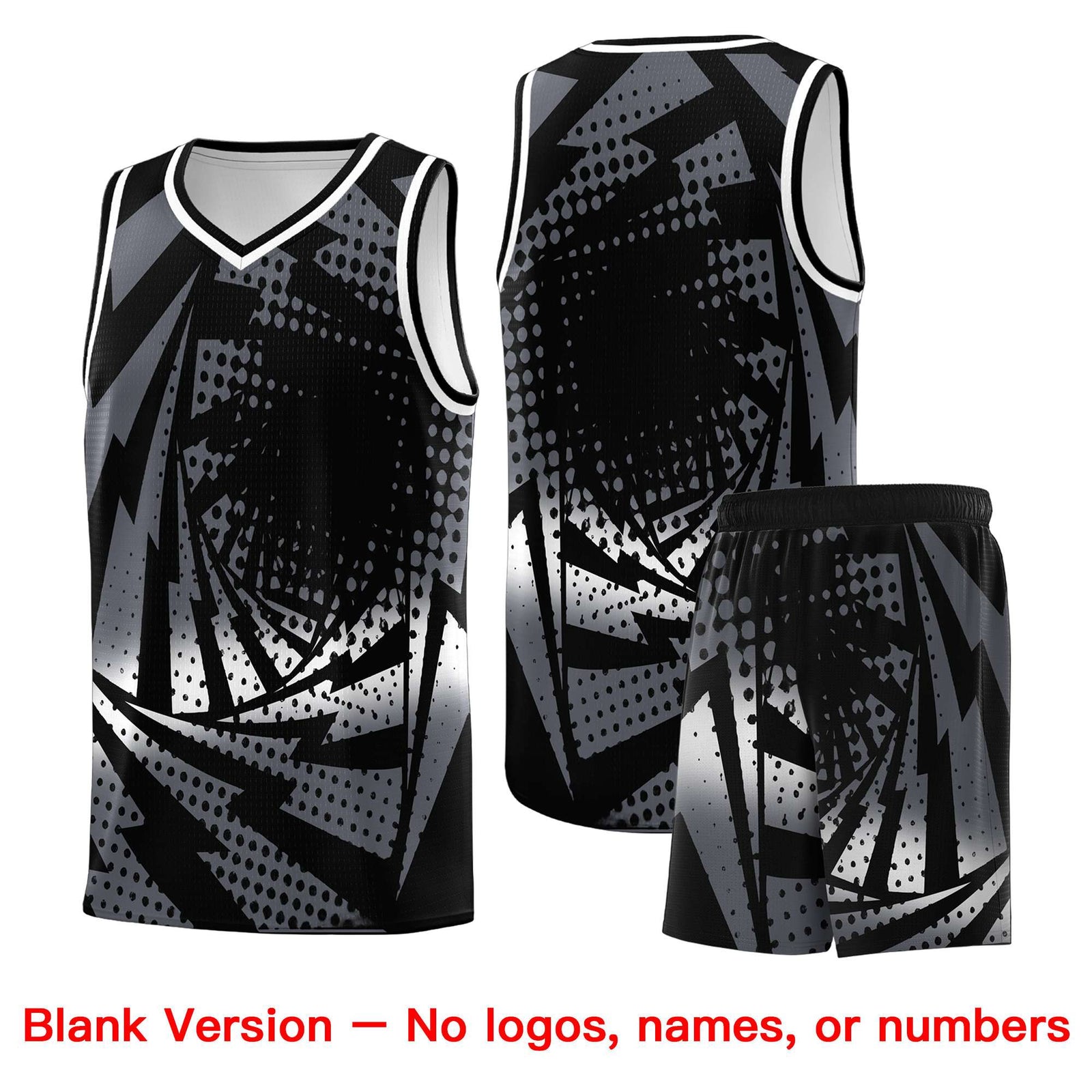 Custom Youth Basketball Jerseys Black Dark Gray Lightning Design Halftone Personalized Uniforms