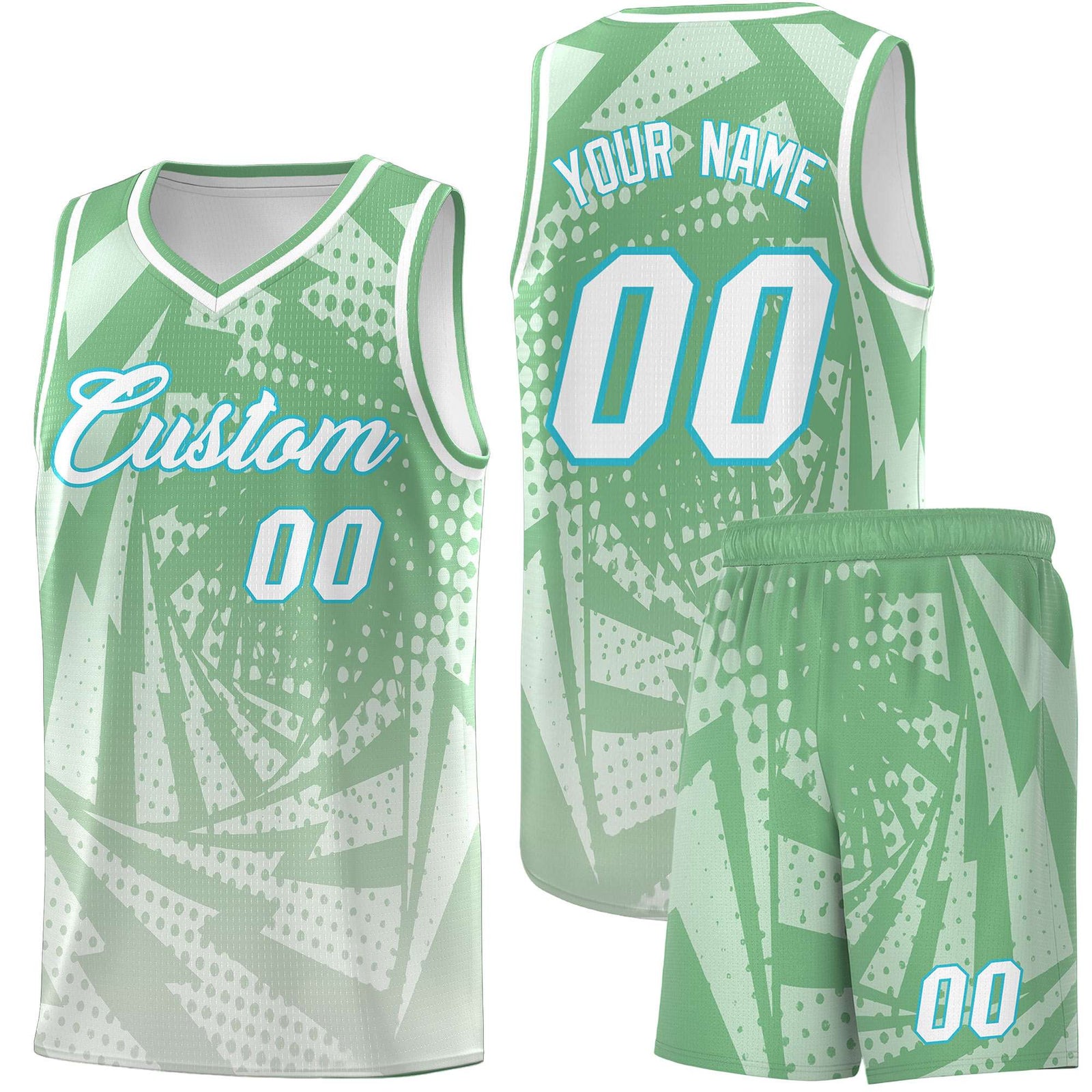 Custom Youth Basketball Jerseys Green Gray Lightning Halftone Personalized Team Uniforms
