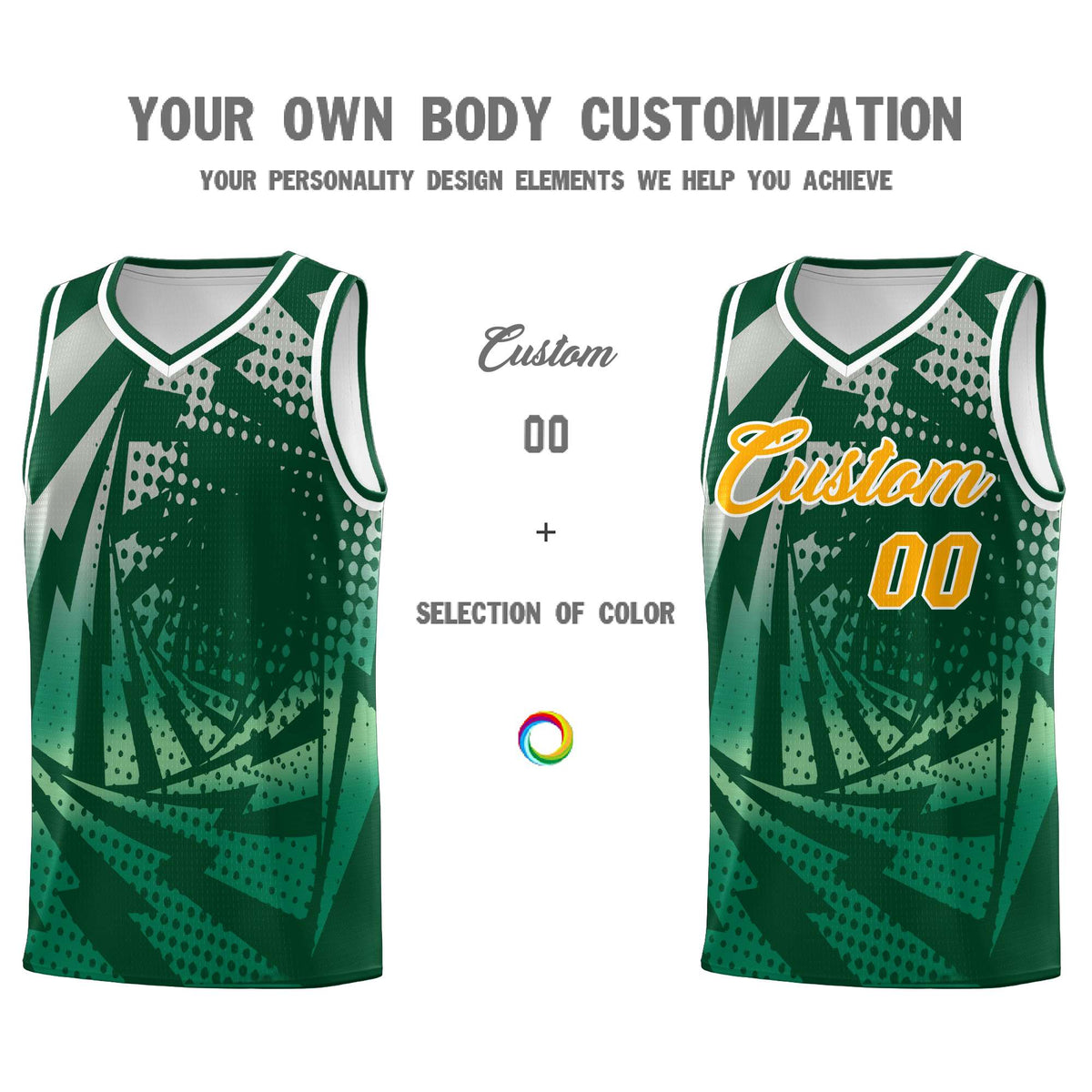 Custom Youth Basketball Jerseys Green Kelly Green Lightning Design Halftone Personalized Uniforms