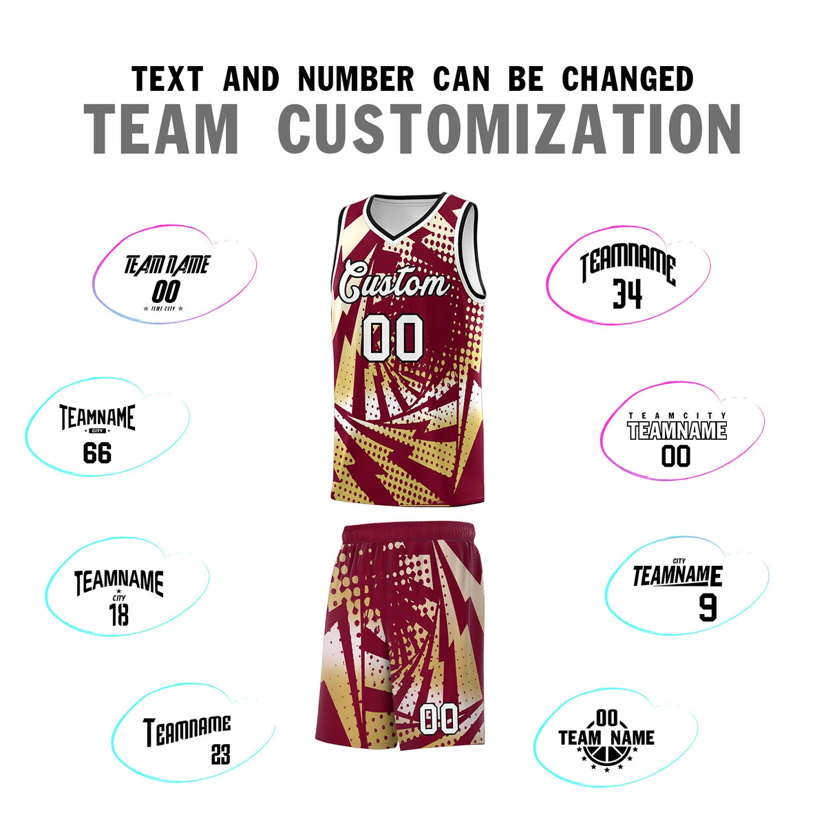 Custom Youth Basketball Jerseys Crimson Old Gold Lightning Design Halftone Personalized Uniforms