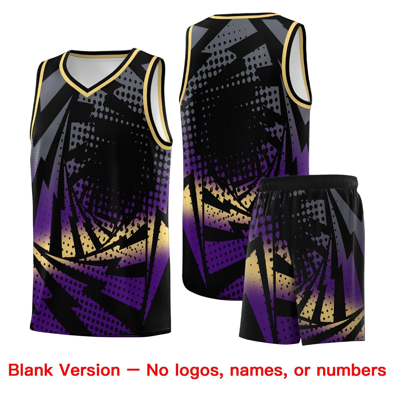 Custom Youth Basketball Jerseys Black Purple Lightning Design Halftone Personalized Uniforms
