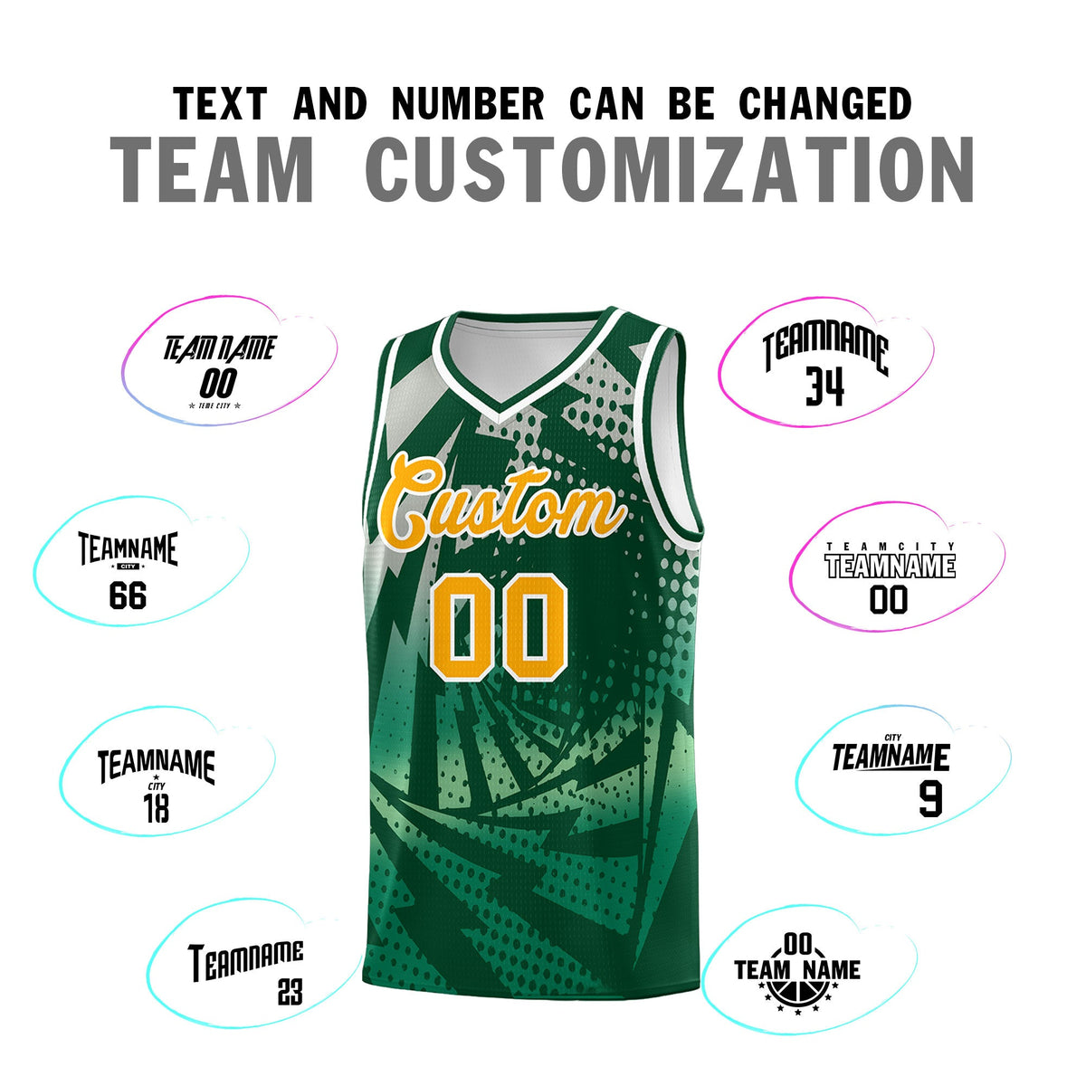 Custom Youth Basketball Jerseys Green Kelly Green Lightning Design Halftone Personalized Uniforms