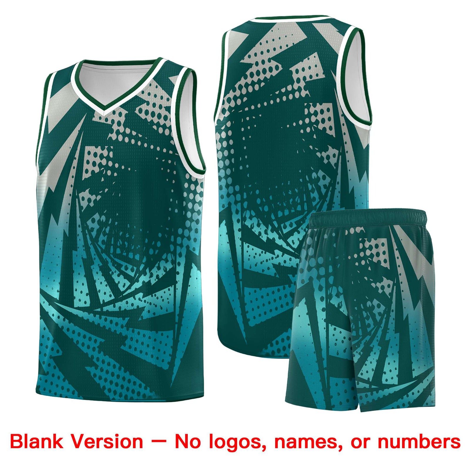 Custom Youth Basketball Jerseys Midnight Green Teal Lightning Halftone Personalized Team Uniforms
