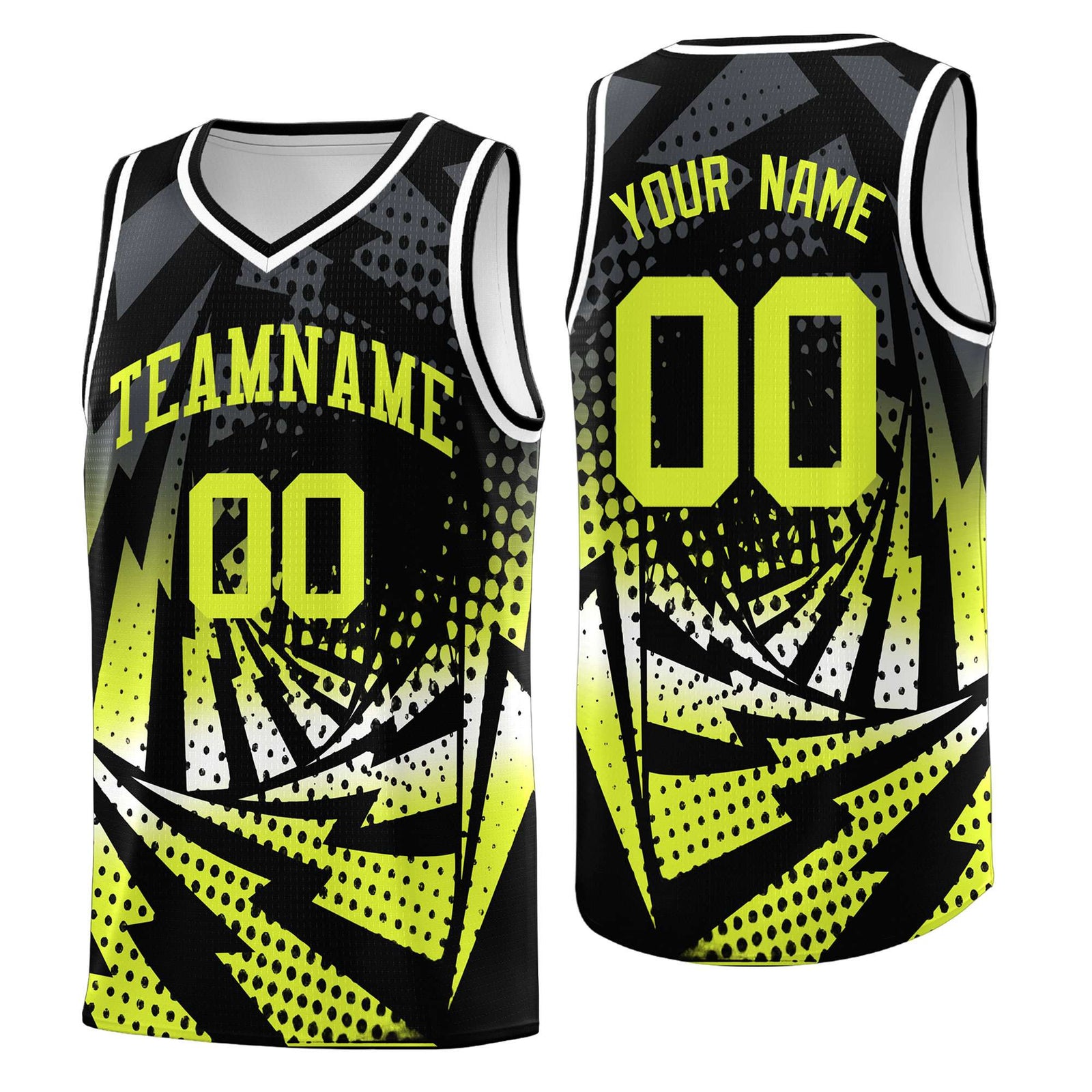 Custom Youth Basketball Jerseys Black Fluorescent Green Lightning Halftone Personalized Team Uniforms
