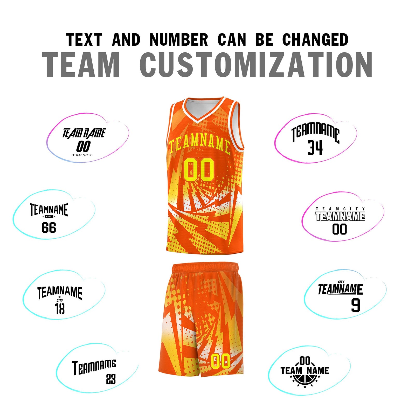 Custom Youth Basketball Jerseys Orange Gold Lightning Halftone Personalized Team Uniforms