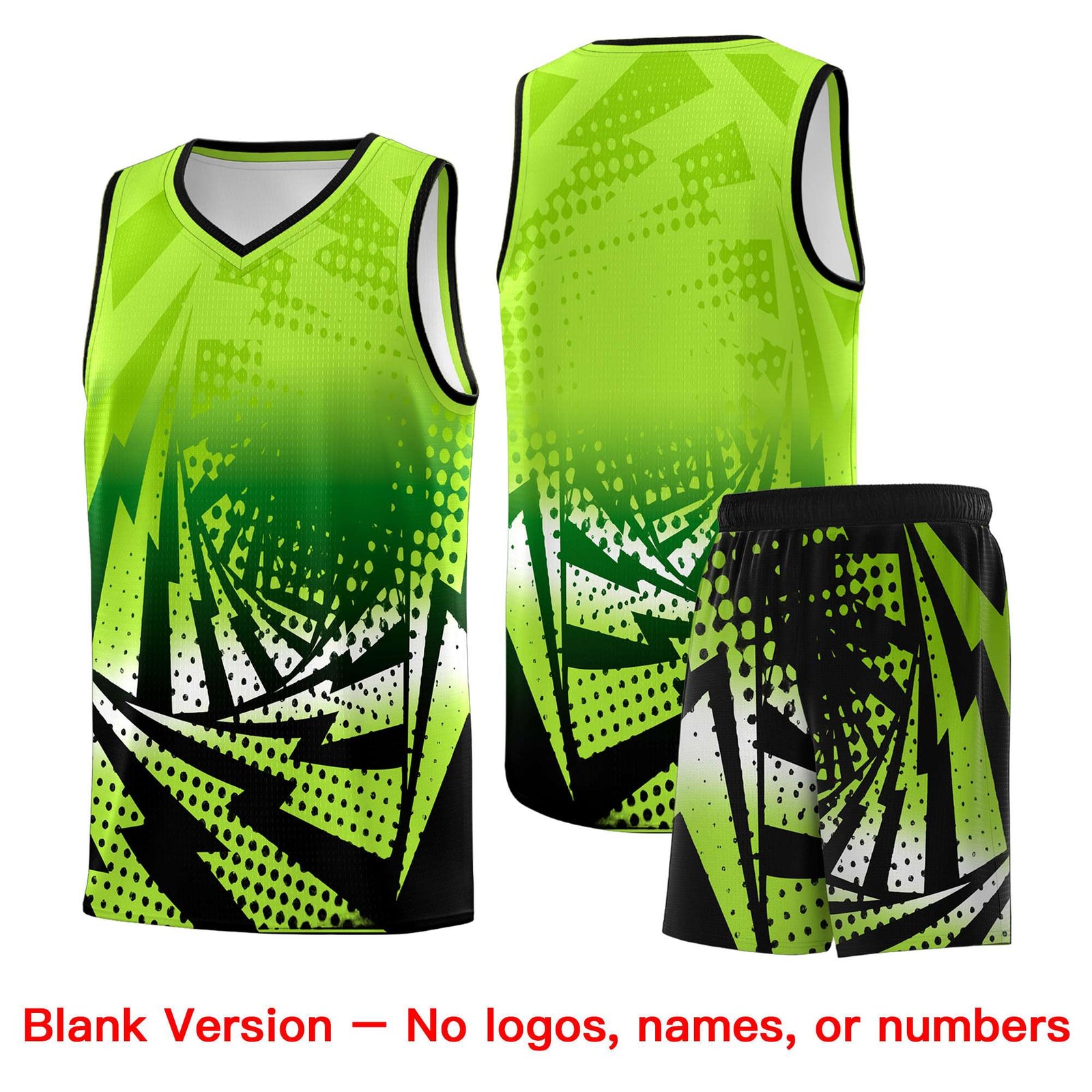 Custom Youth Basketball Jerseys Neon Green Black Lightning Halftone Personalized Team Uniforms