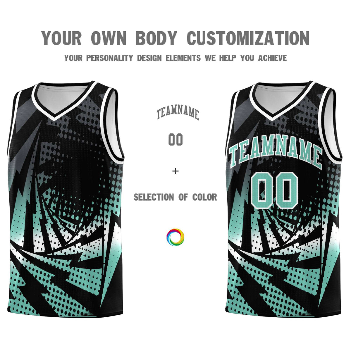 Custom Youth Basketball Jerseys Black Bright Green Lightning Halftone Personalized Team Uniforms