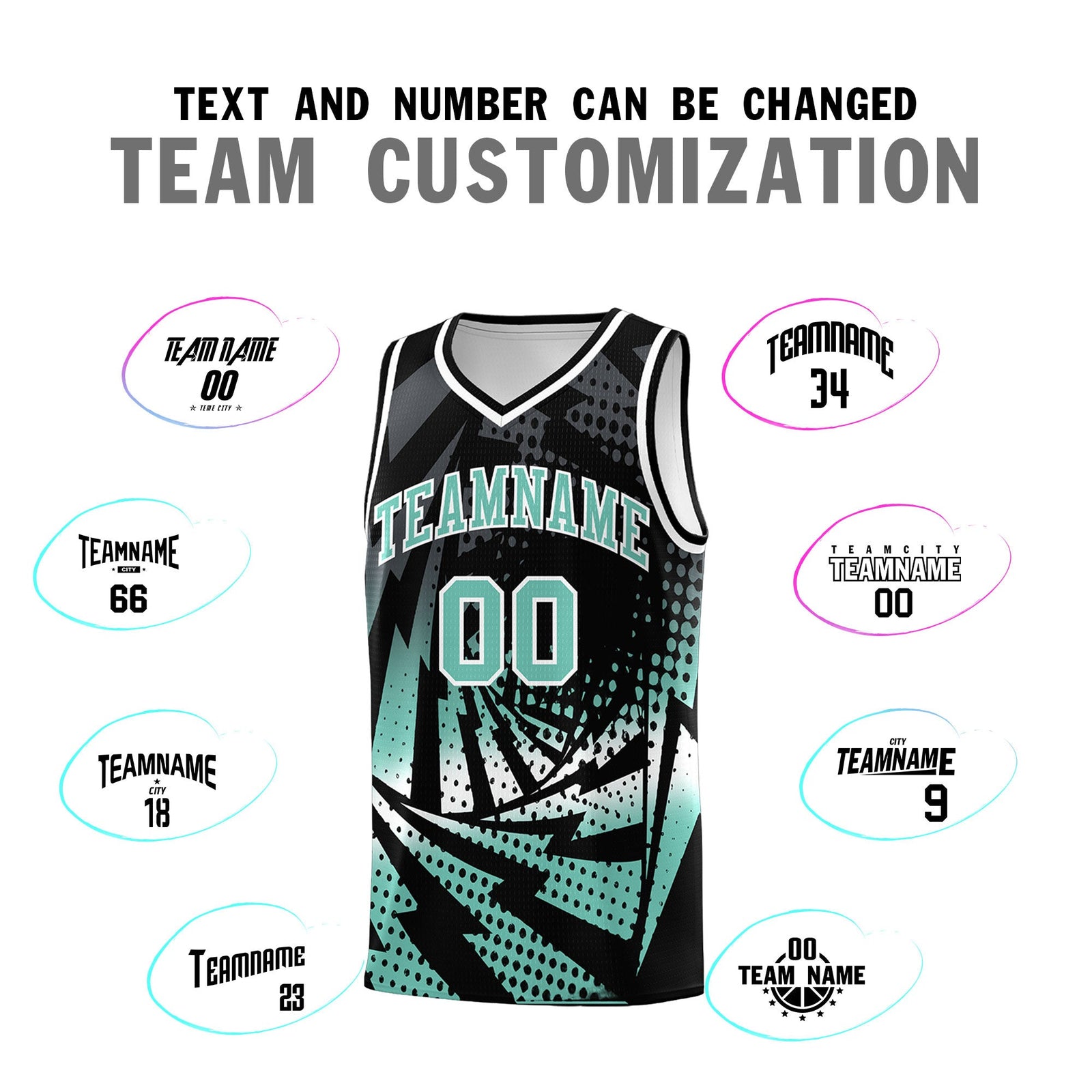 Custom Youth Basketball Jerseys Black Bright Green Lightning Halftone Personalized Team Uniforms