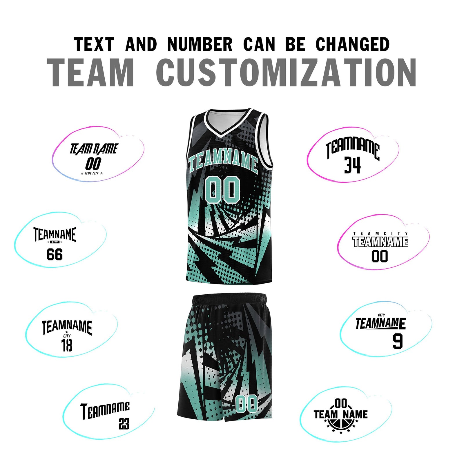 Custom Youth Basketball Jerseys Black Bright Green Lightning Halftone Personalized Team Uniforms