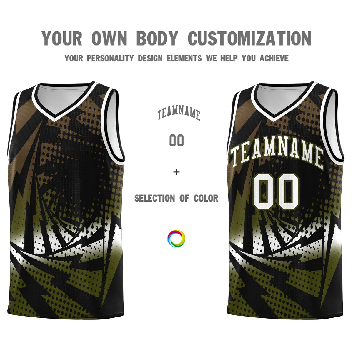 Custom Youth Basketball Jerseys Black Olive Lightning Design Halftone Personalized Uniforms
