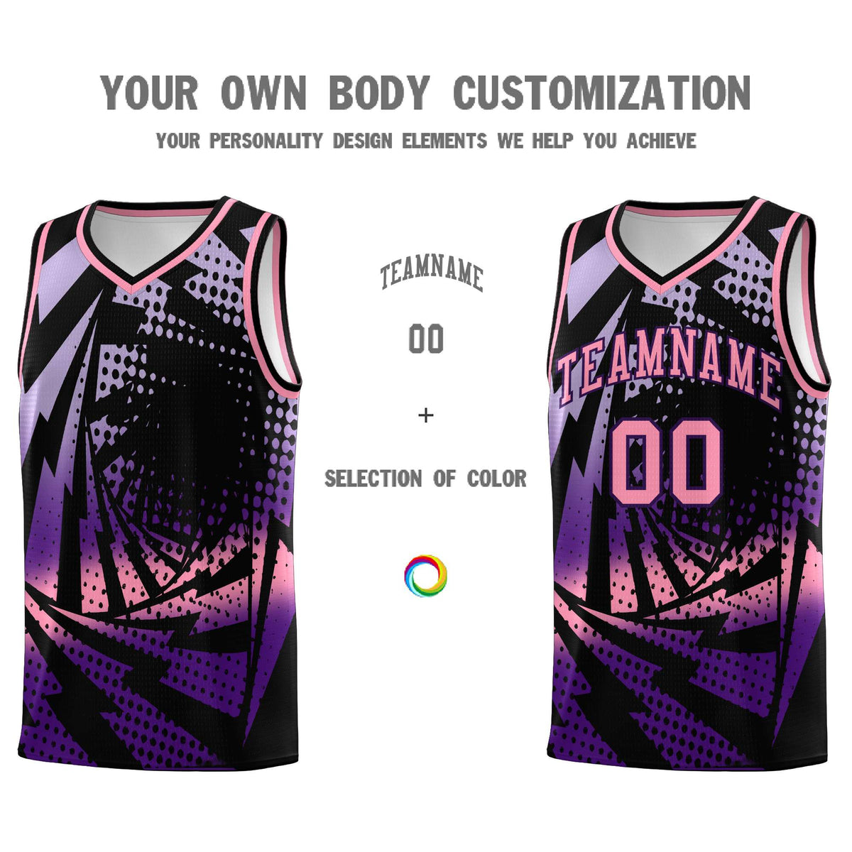 Custom Youth Basketball Jerseys Black Purple Lightning Halftone Personalized Team Uniforms