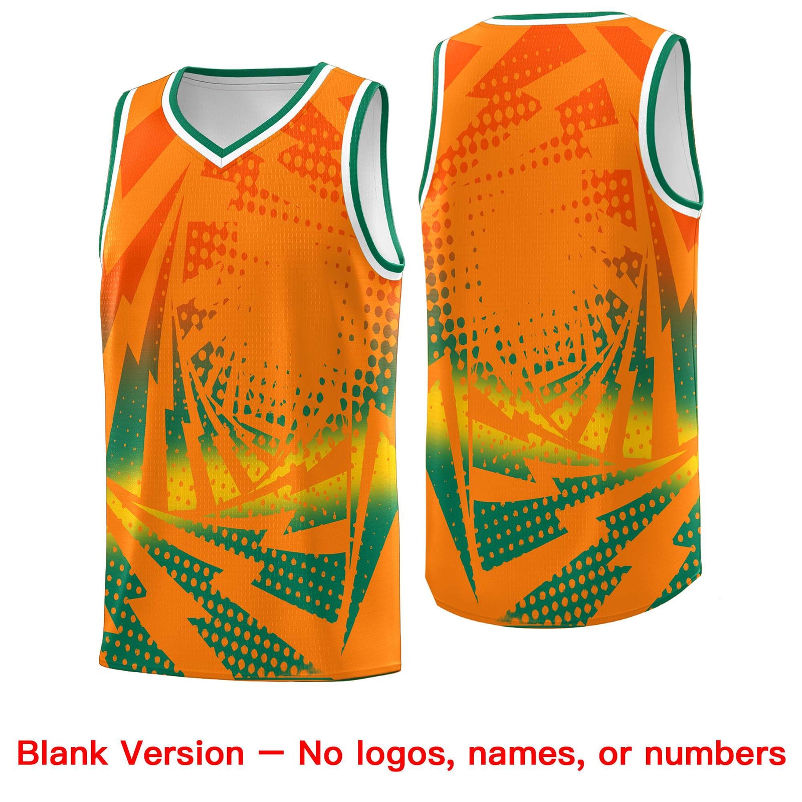 Custom Youth Basketball Jerseys Orange Kelly Green Lightning Design Halftone Personalized Uniforms