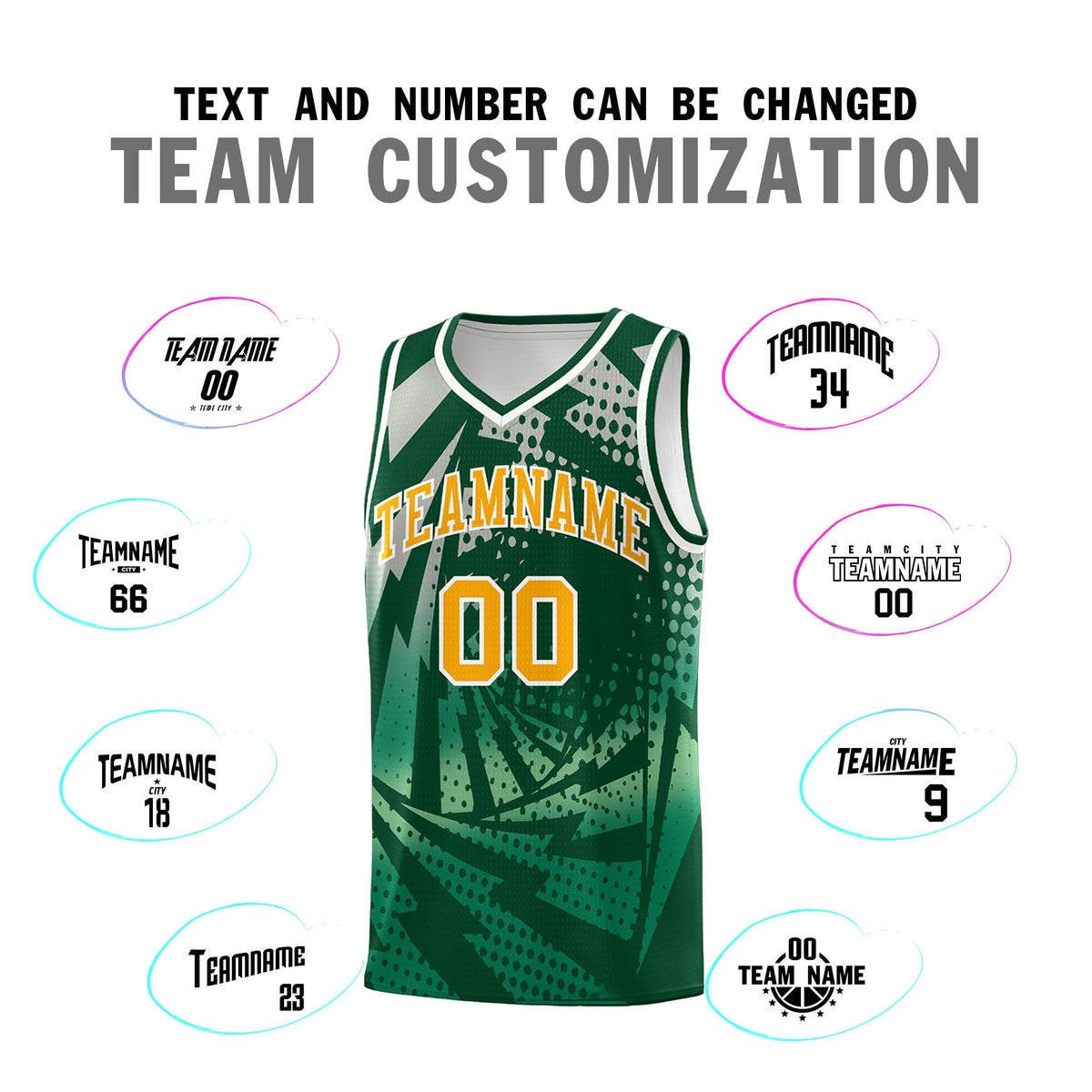 Custom Youth Basketball Jerseys Green Kelly Green Lightning Design Halftone Personalized Uniforms