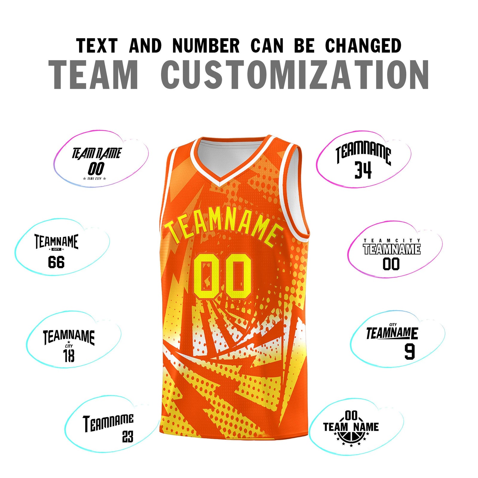 Custom Youth Basketball Jerseys Orange Gold Lightning Halftone Personalized Team Uniforms