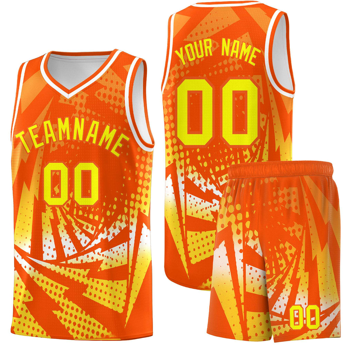 Custom Youth Basketball Jerseys Orange Gold Lightning Halftone Personalized Team Uniforms