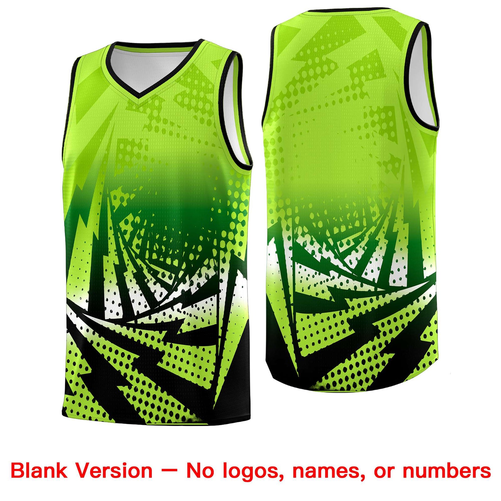 Custom Youth Basketball Jerseys Neon Green Black Lightning Halftone Personalized Team Uniforms