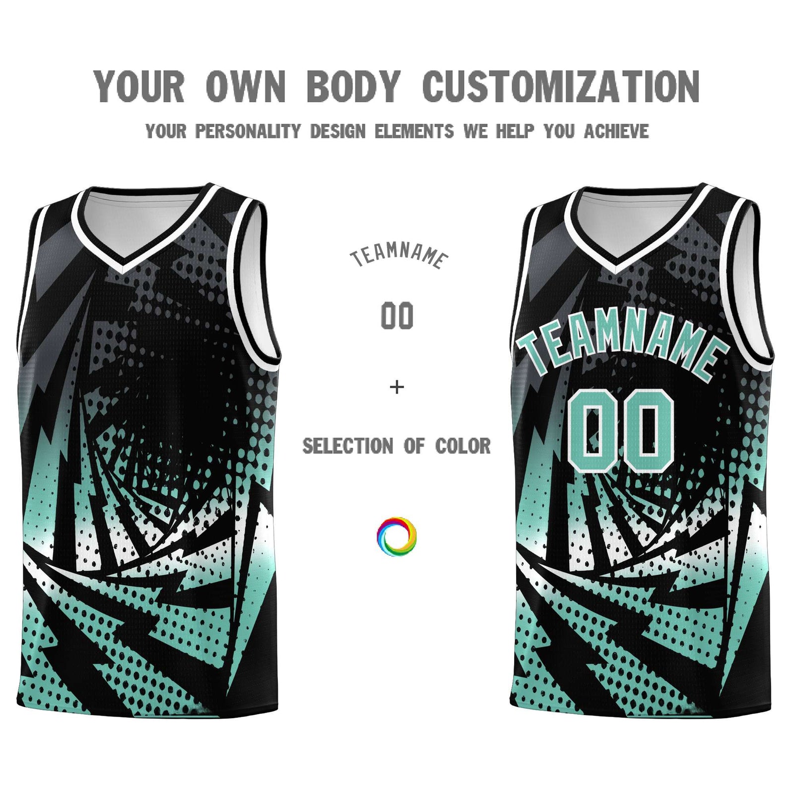 Custom Youth Basketball Jerseys Black Bright Green Lightning Halftone Personalized Team Uniforms