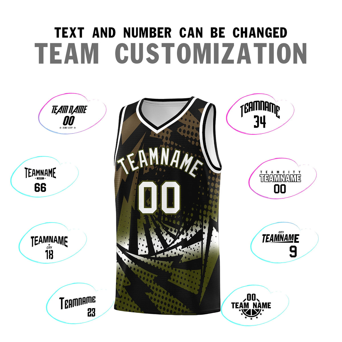 Custom Youth Basketball Jerseys Black Olive Lightning Design Halftone Personalized Uniforms