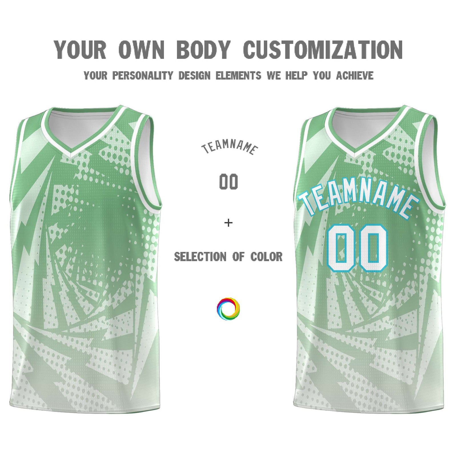 Custom Youth Basketball Jerseys Green Gray Lightning Halftone Personalized Team Uniforms