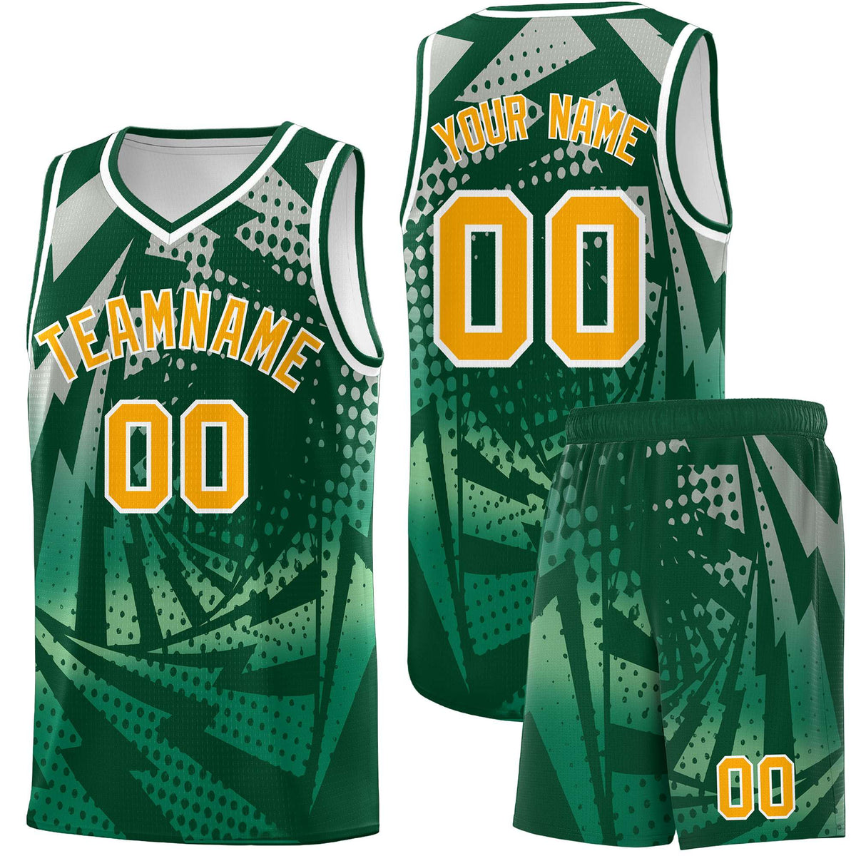 Custom Youth Basketball Jerseys Green Kelly Green Lightning Design Halftone Personalized Uniforms