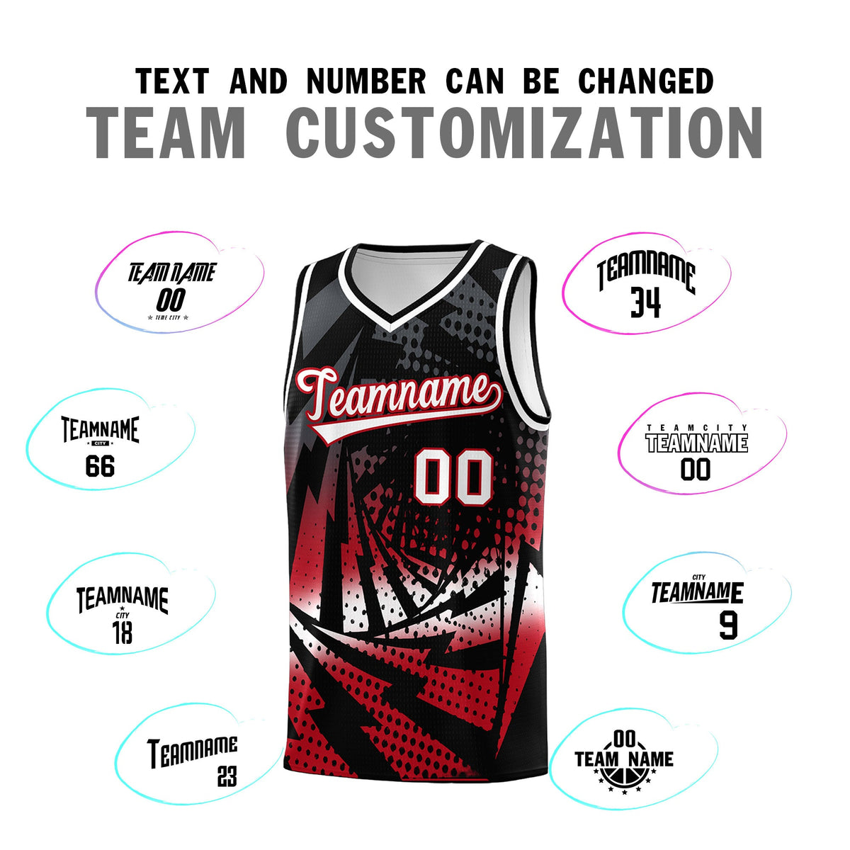 Custom Youth Basketball Jerseys Black Red Lightning Halftone Personalized Team Uniforms