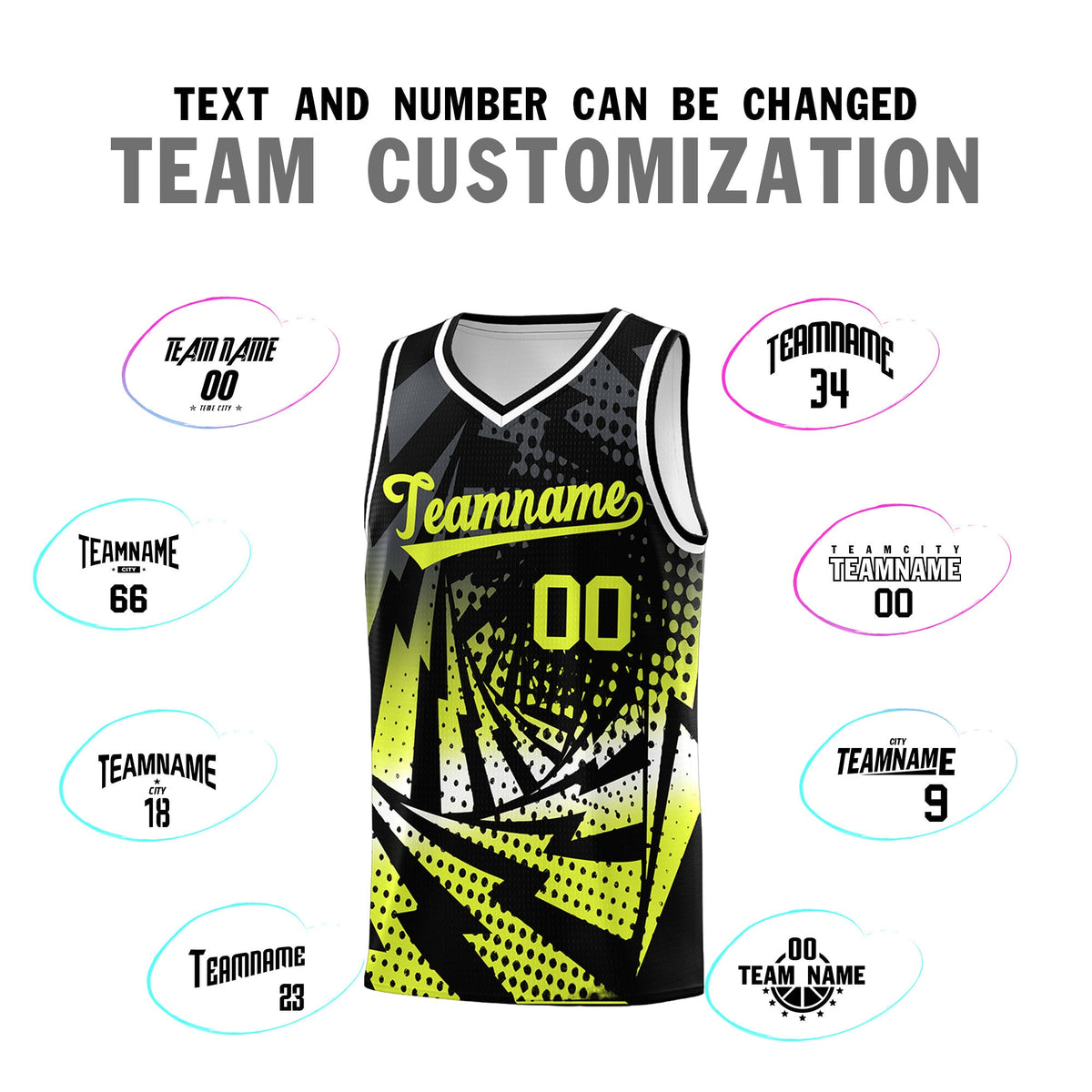 Custom Youth Basketball Jerseys Black Fluorescent Green Lightning Halftone Personalized Team Uniforms
