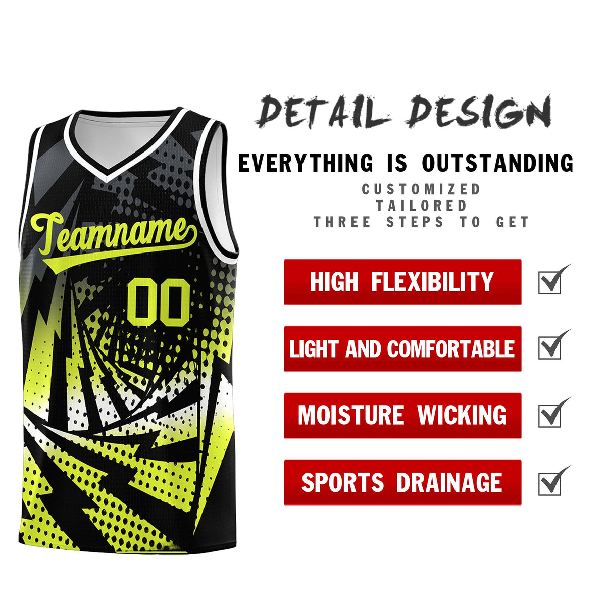 Custom Youth Basketball Jerseys Black Fluorescent Green Lightning Halftone Personalized Team Uniforms